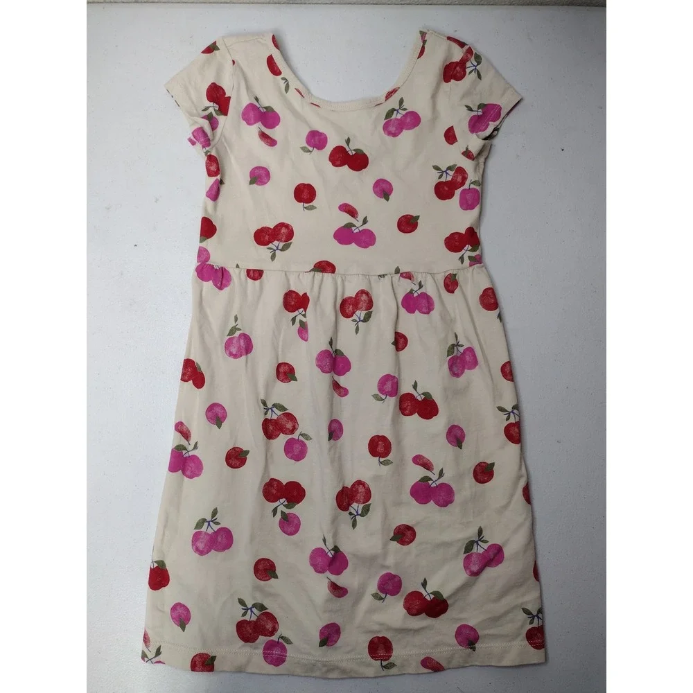 Carters Girls Cream Red Pink Cherry Print Cotton Short Sleeve Dress Size 7